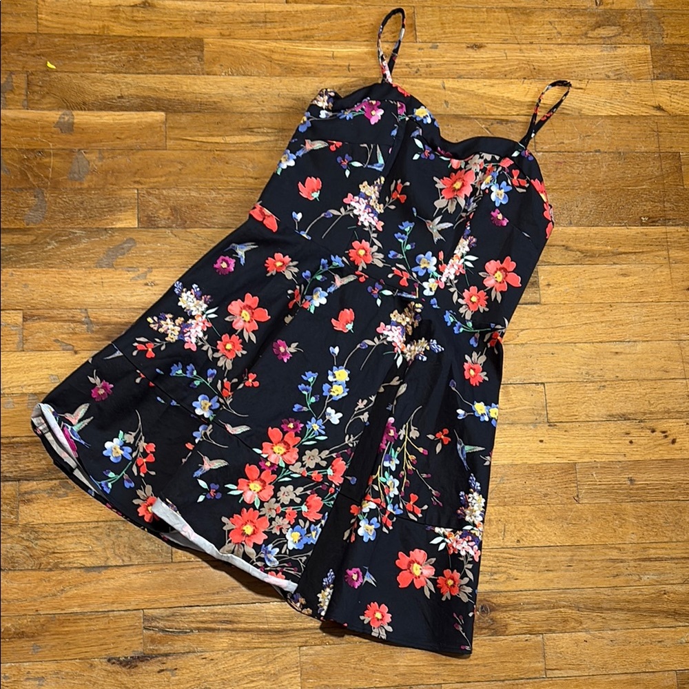 Express Black Floral Mini Dress with Red & Blue Flowers